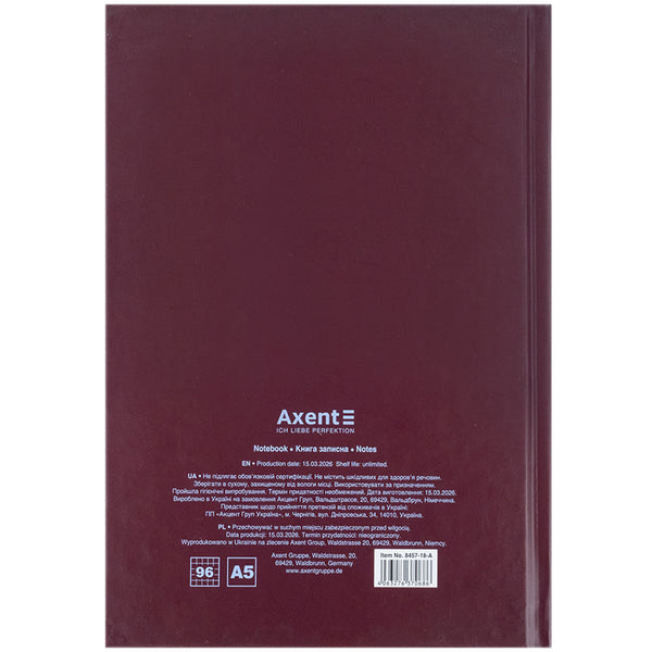 Книга записна Axent Create 8457-18-A, А5, 96 аркушів, клітинка, тверда обкладинка