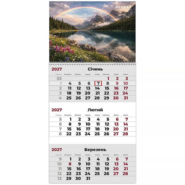 Календарь настенный квартальный 2027 Axent Mountains 1 8801-27-4-A, 1 пружина