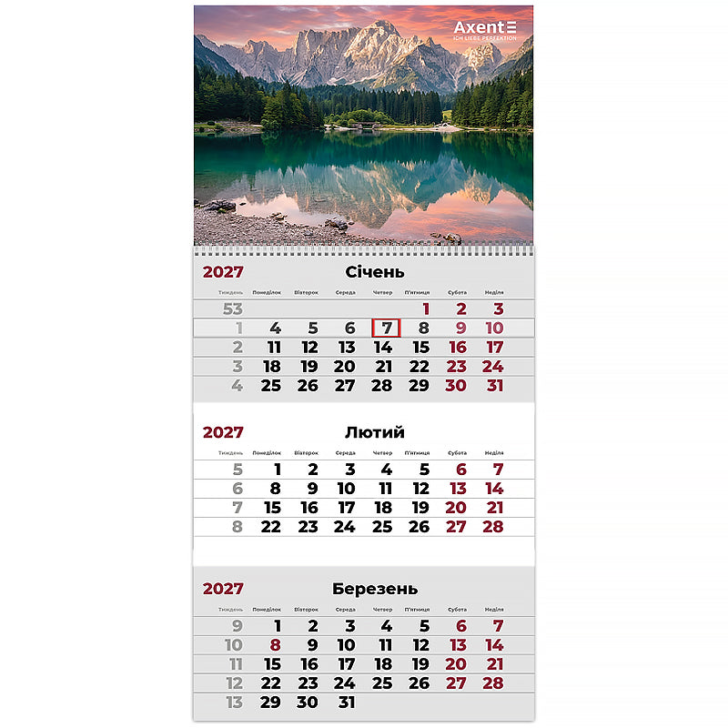 Календарь настенный квартальный 2027 Axent Mountains 3 8801-27-6-A, 1 пружина