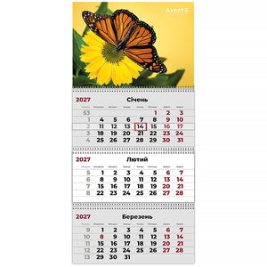 Календарь настенный квартальный 2027 Axent Butterflies 2 8803-27-5-A, 3 пружины