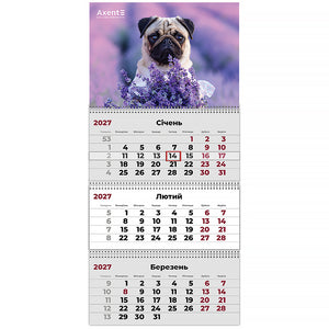 Календарь настенный квартальный 2027 Axent Dogs 3 8803-27-12-A, 3 пружины