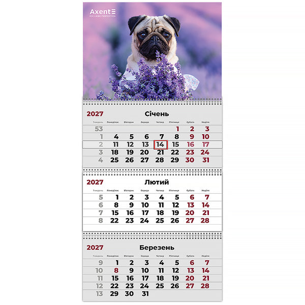 Календарь настенный квартальный 2027 Axent Dogs 3 8803-27-12-A, 3 пружины