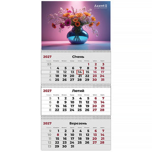 Календарь настенный квартальный 2027 Axent Magic Flowers 3  8803-27-27-A, 3 пружины