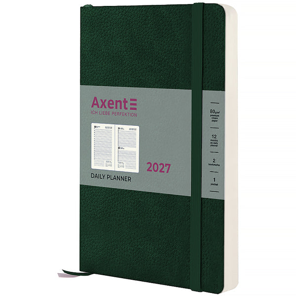 Ежедневник 2027 Axent Partner Soft Skin 8810-27-23-A, 145*210, тёмно-зелёный