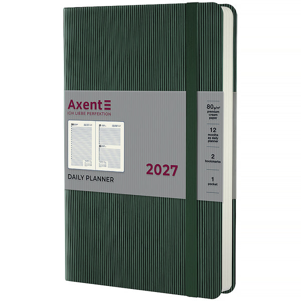 Ежедневник 2027 Axent Partner Lines 8815-27-23-A, 145*210, тёмно-зелёный
