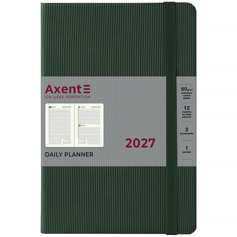Ежедневник 2027 Axent Partner Lines 8815-27-23-A, 145*210, тёмно-зелёный