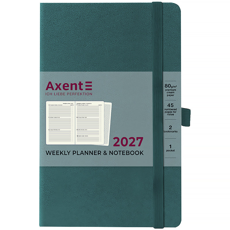 Еженедельник 2027 Axent Partner Strong 8505-27-31-A, 125*195, малахитовый