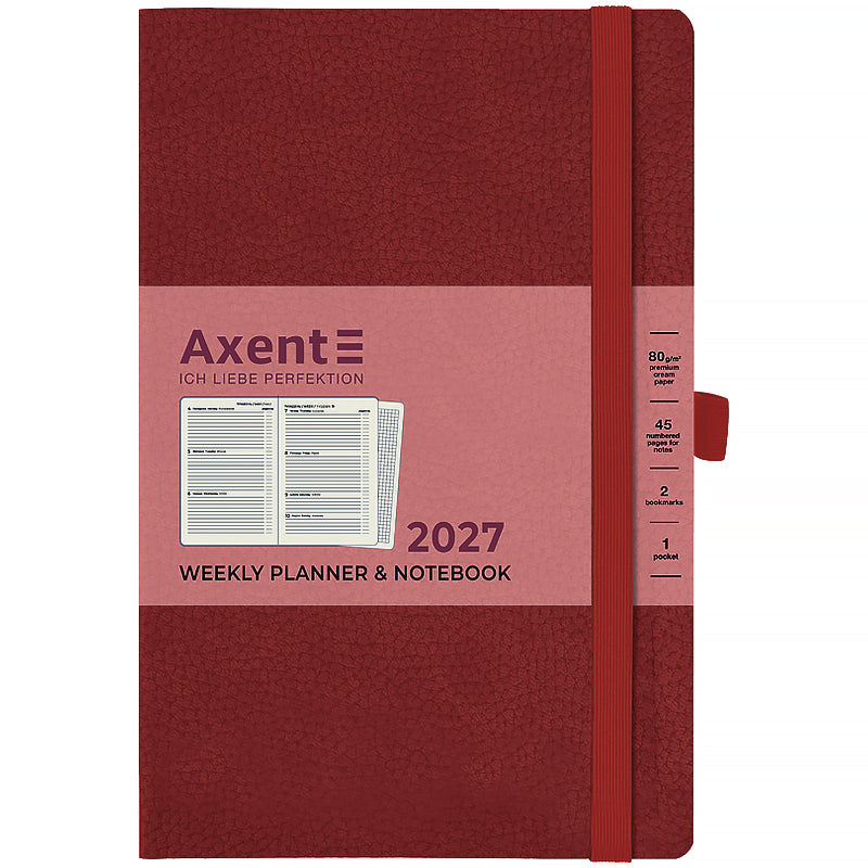 Щотижневик 2027 Axent Partner Soft Skin 8509-27-03-A, 125*195, червоний