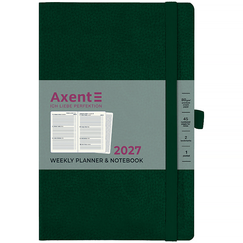 Еженедельник 2027 Axent Partner Soft Skin 8509-27-23-A, 125*195, тёмно-зелёный