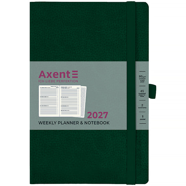 Еженедельник 2027 Axent Partner Soft Skin 8509-27-23-A, 125*195, тёмно-зелёный