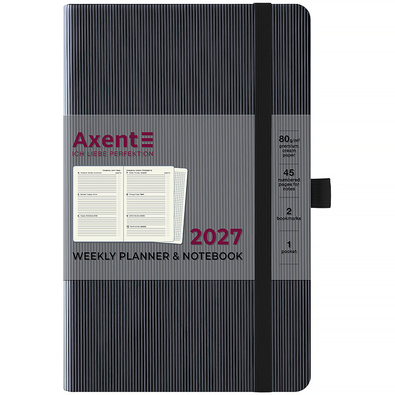 Еженедельник 2027 Axent Partner Lines 8515-27-01-A, 125*195, чёрный