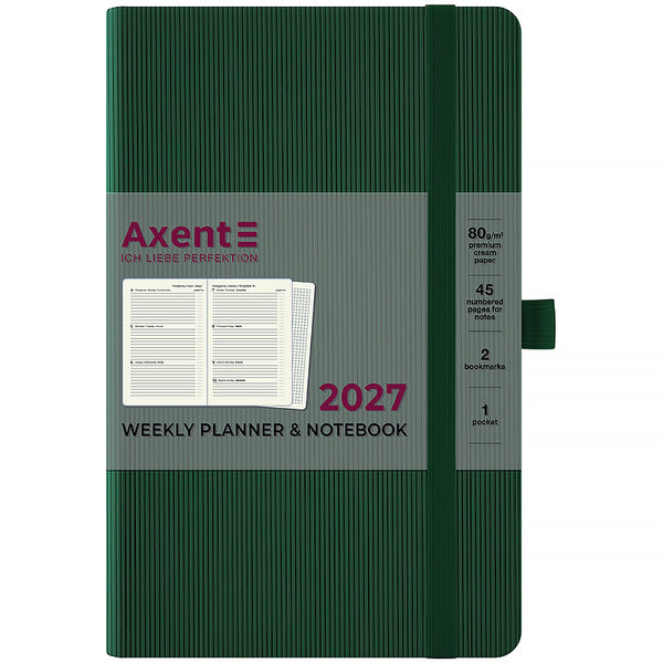 Еженедельник 2027 Axent Partner Lines 8515-27-23-A, 125*195, тёмно-зелёный
