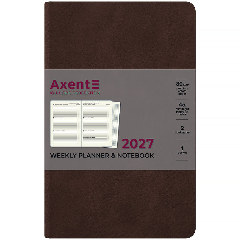 Еженедельник 2027 Axent Partner Soft Cloud 8537-27-1-A, 125*195, коричневый