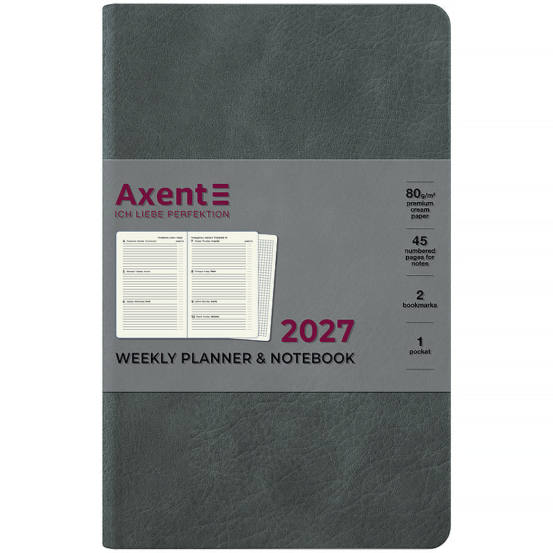 Еженедельник 2027 Axent Partner Soft Cloud 8537-27-2-A, 125*195, серый