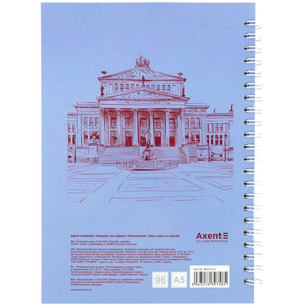 Блокнот на спiралi Axent 8032-50-A, A5, 96 аркушів, клітинка, тверда обкладинка