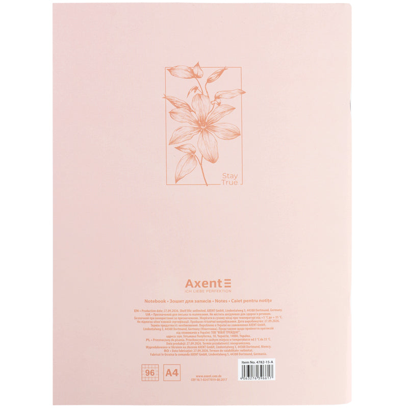 Зошит для записів Axent 4782-15-A, А4, 96 аркушів, клітинка, Stay true