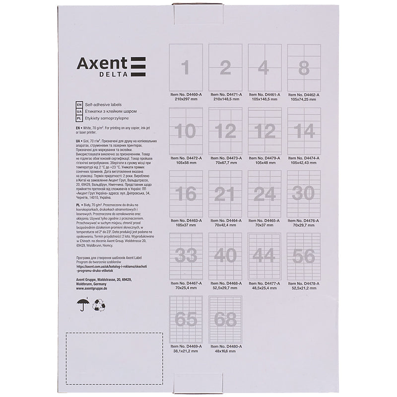 Etykiety samoprzylepne Delta D4469-A, A4, 38,1x21,2 mm, 65szt./arkusz